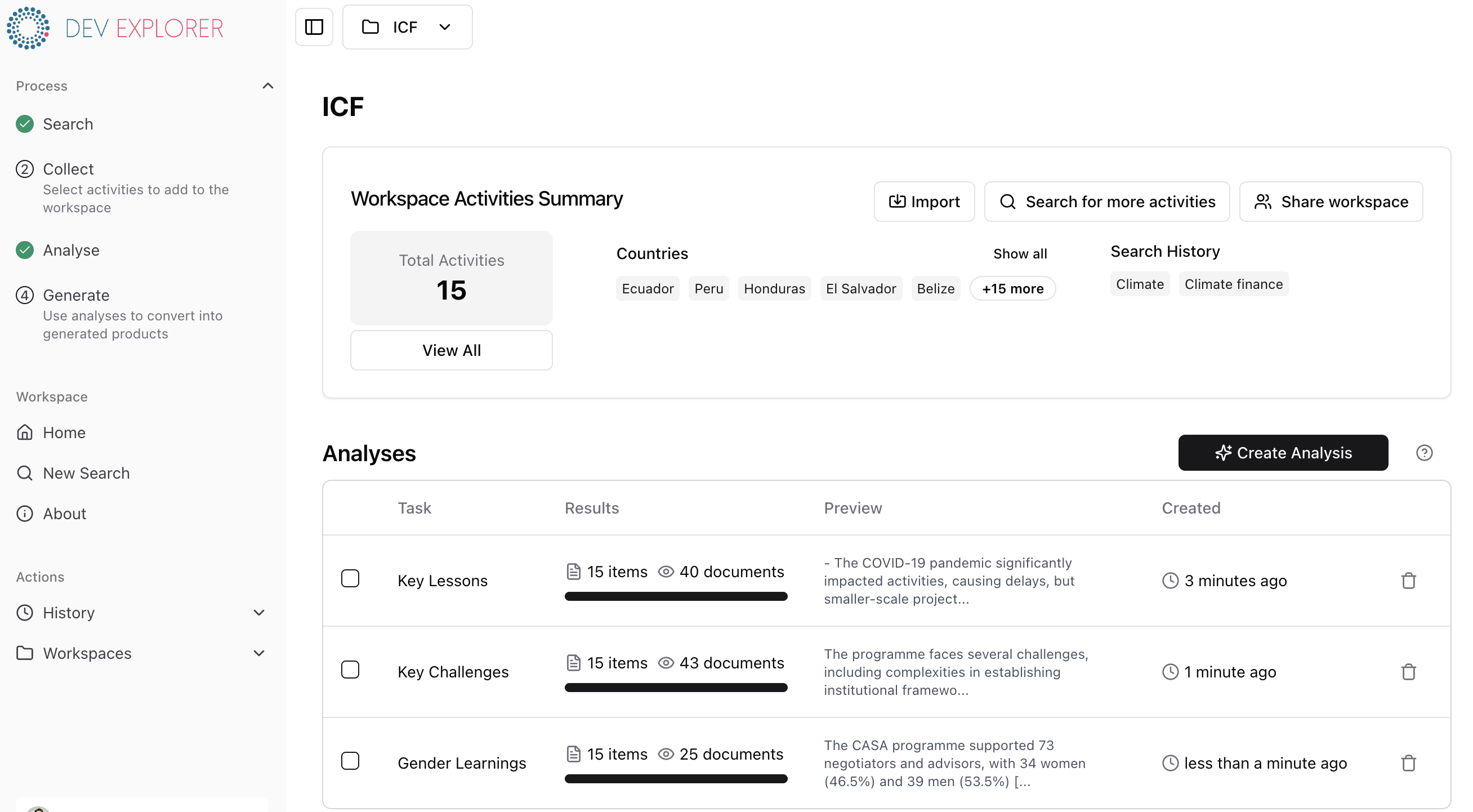 Analysis Interface